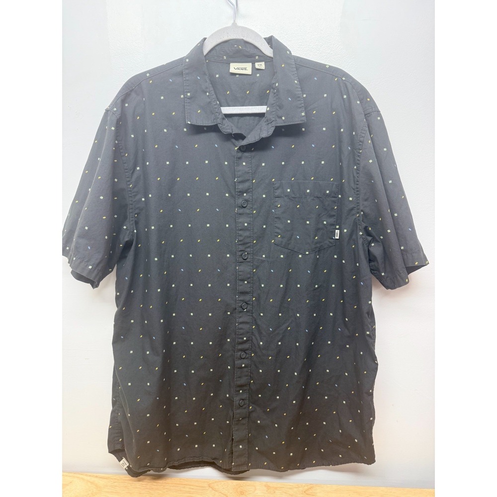 Vans Button Up Shirt Mens XXL Black Micro Print Short Sleeve Pocket #67 - Picture 2 of 4